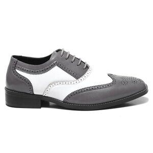 Gray White 1920's Wingtip Lace up Oxford Dress Shoes